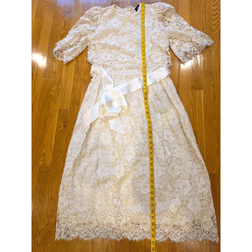 Geri NY Vtg Ivory Lace Midi Dress 14 Lord & Taylor Coquette Bridal Puff Sleeve - Picture 4 of 14